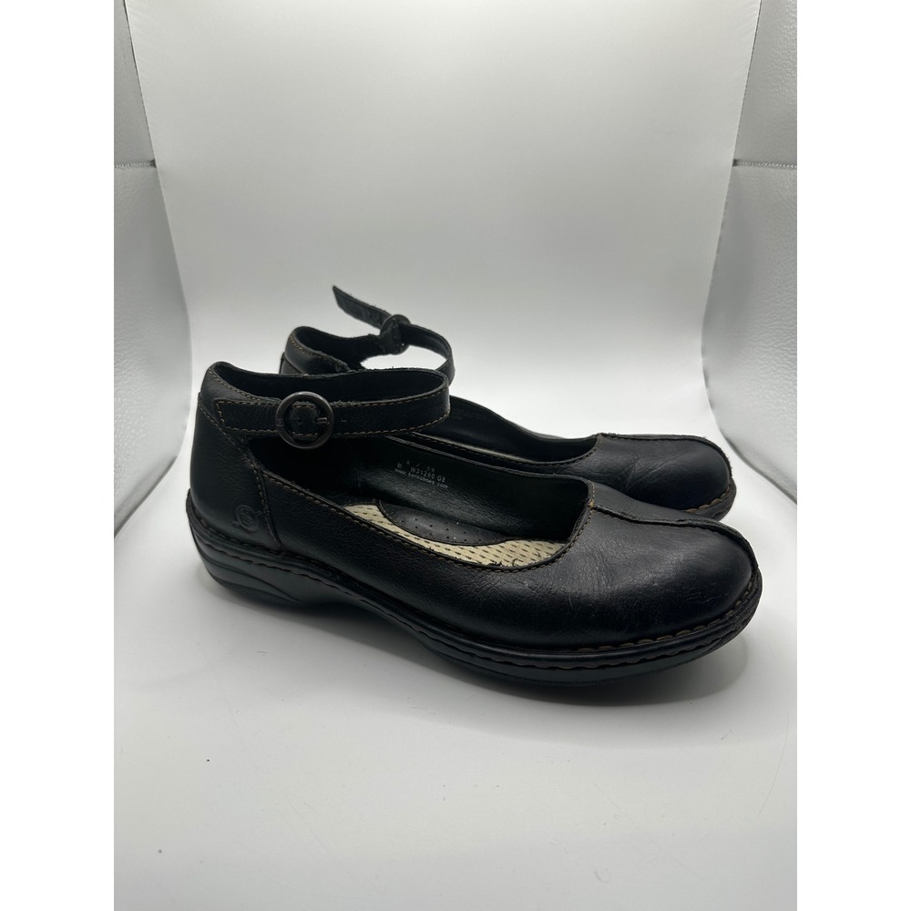 Born Black Leather Mary Jane Flats Ankle Strap Shoes W31260 G8 Womens 8 EU 39